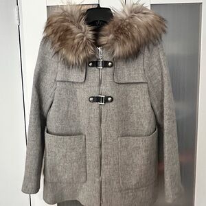 Zara Tan Pea Coat with Faux Fur Collar